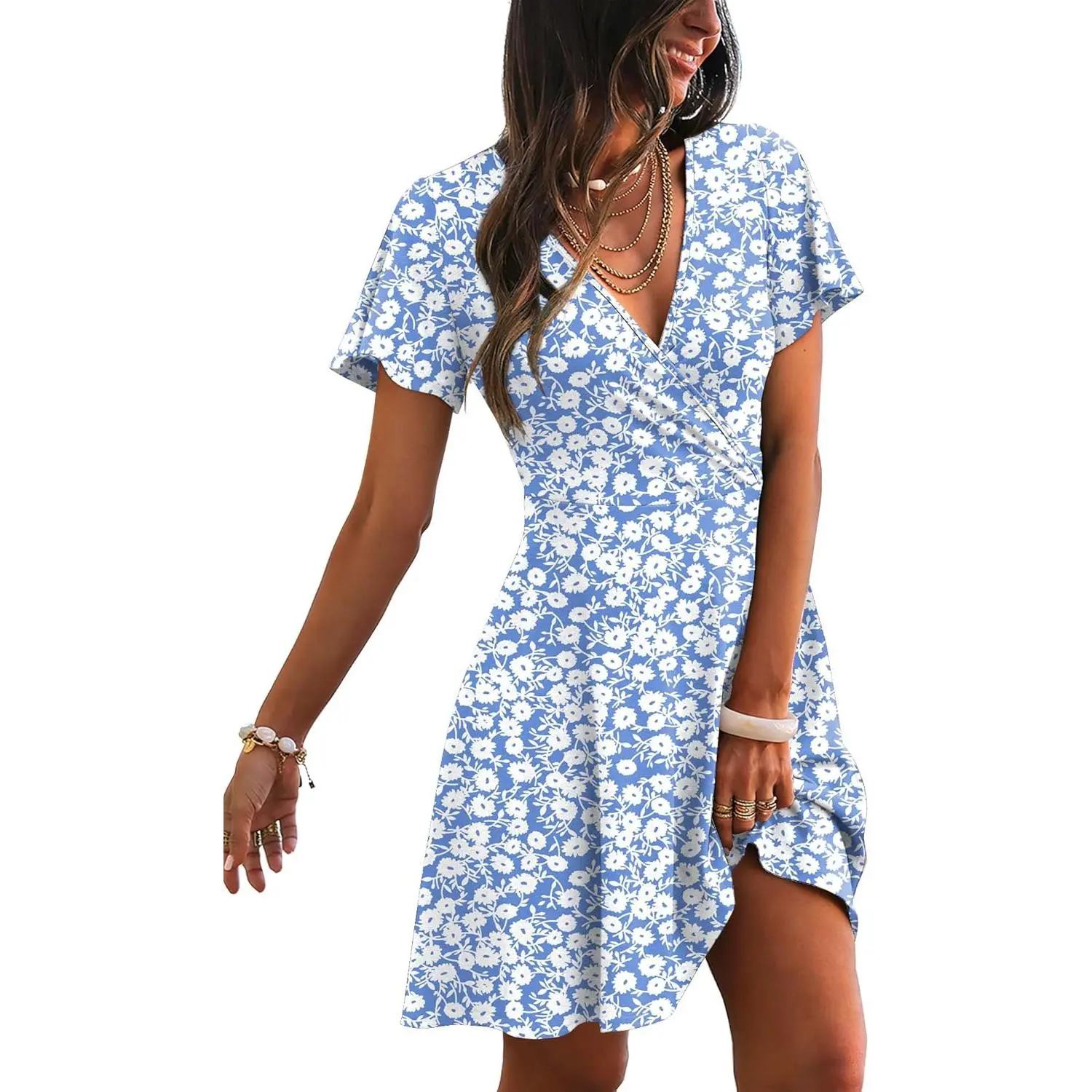 Women Casual Dresses Wrap V Neck Dress A-Line Summer Sundress Fashion | Summer Cocktail Dresses Garden Party Outfits Casual Wedding Guest Gowns Graduation Elegant Dinner Dresses