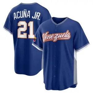 Ronald Acuña Jr. Royal Baseball Jersey,Venezuela 2026 World Baseball Classic,Men's/Youth size Limited Stitched Shirt