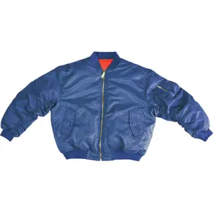 Navy Blue MA-1 Military Flight Jacket, Reversible Air Force Bomber Pilot Jacket with Red Army Universe Streamer