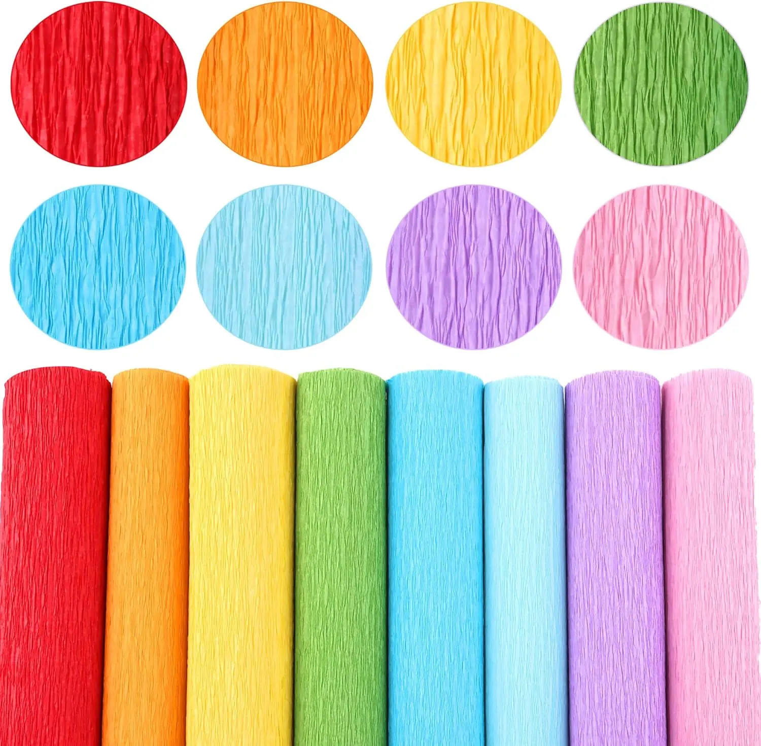 8Colors Crepe Paper Rolls,10" X 98" Crepe Paper Flower DIY Kits,20Pcs Green Floral Iron Wire, Double Sided Tape, for Birthday Parties Weddings Festival Decoration (Rainbow)