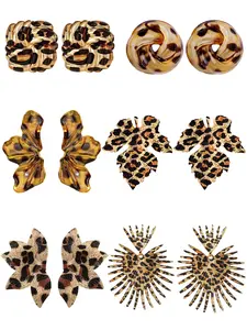 6 Pais Leopard Hoop Earrings for Women Alloy Statement Earrings Hypoallergenic Leopard Print Leaf Shaped Stud Earrings Lightweight Durable Alloy, Glossy Finish, Versatile All-Season Fashion Jewelry for Daily Wear & Gift Giving, Cute Earrings