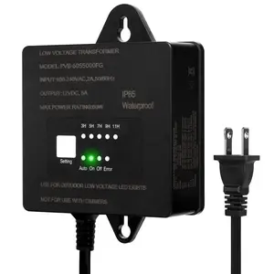 60W Low Voltage Transformer with Timer and Photocell Sensor, 120V AC to 12V DC, IP65 Waterproof, For LED Landscape Light, Outdoor Spotlight, Pathway Light, Garden Light
