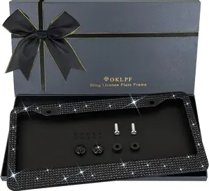 1200 pcs Bling, Rhinestone, Black, License Plate Frame, Rustproof Car Tag Holder with Screws, Fits Standard US Cars Trucks
