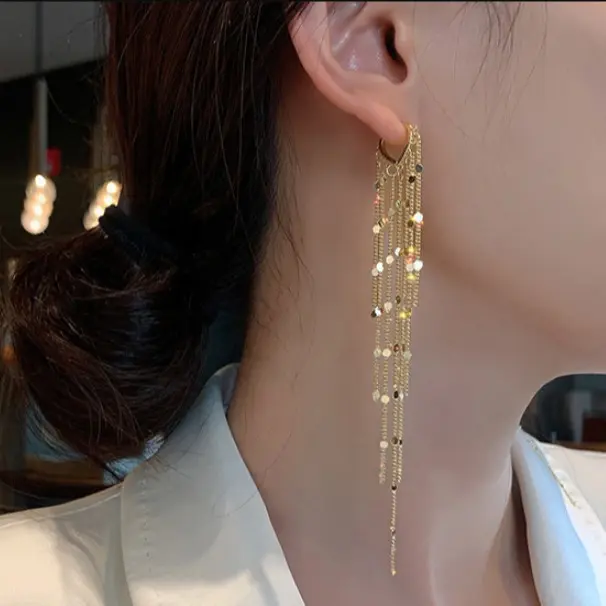1 Pair Gold Plated Long Tassel Earrings for Women, Minimalist Tassel Dangle Earrings for Daily Wear & Vacation, Chain Tassel Threader Earrings Trend Dangling, Hypoallergenic Jewelry and Women Gifts