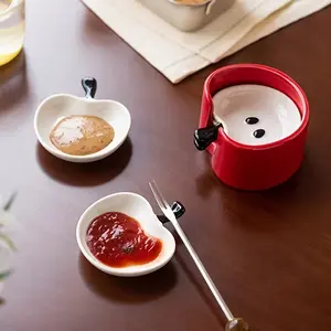 Cute Apple Ceramic Dipping Sauce Dish with Storage Box, Perfect for Snacks & Desserts, Playful Tableware, Handcrafted Ceramics