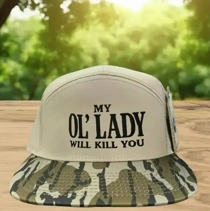 7 Panel Camo My Ol Lady Will Kill You Embroidered Trucker Hat - 7 Panel Camo Snapback-Funny Hunting Hat for Men