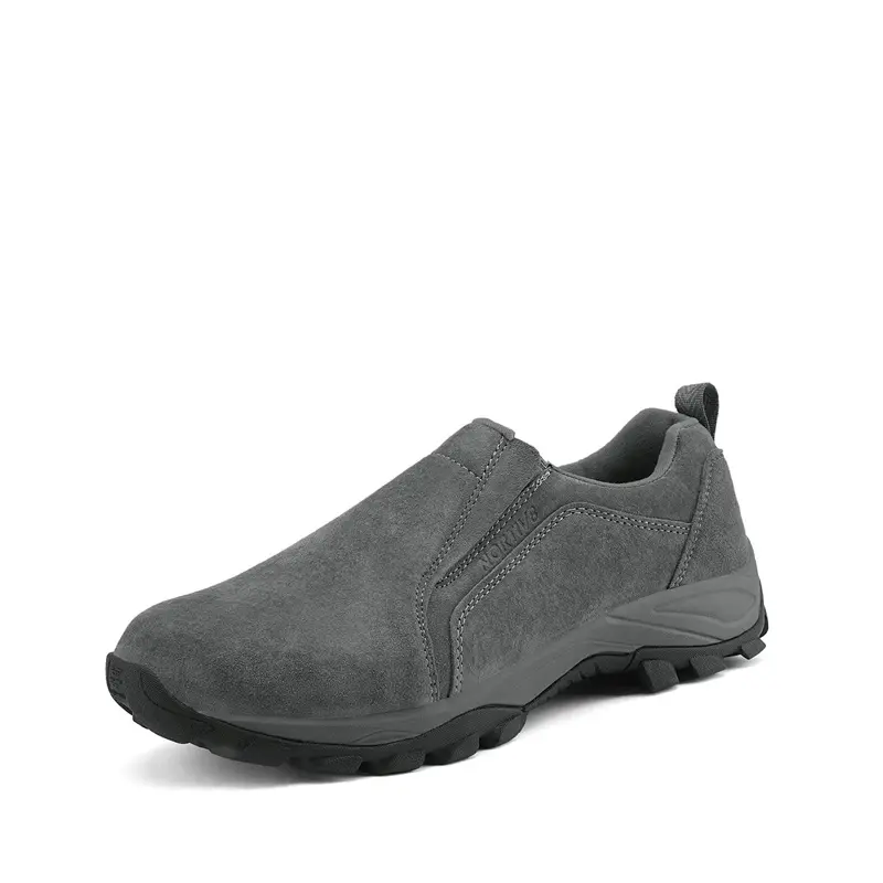 Men's Low Profile Casual Trainers Genuine Leather Slip-On Walking Shoes with Anti-Slip High Traction Rubber Outsole