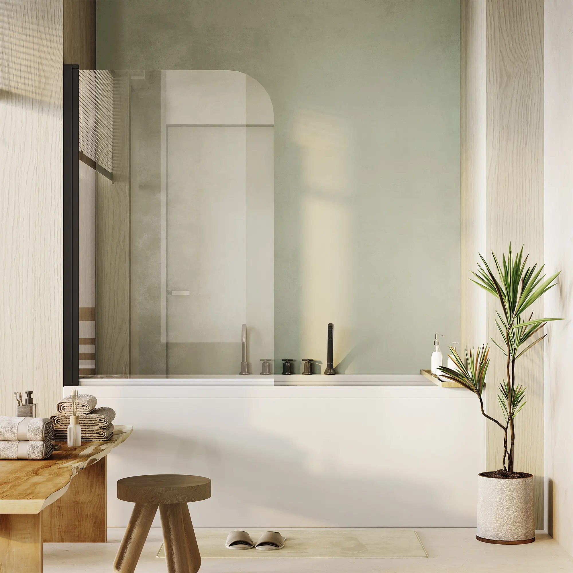 32" x 55"Frameless Tub Shower Door, 180° Rotatable Reversible Left/Right Opening, 1/4" Clear Tempered Glass, Matte Black Finish