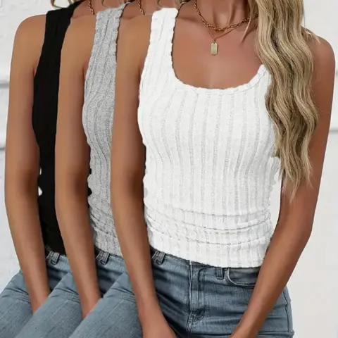 Women's Solid Ribbed Basic Essential Fitted Bodycon Tank Top, Casual Lightweight Sleeveless Knitted Tank Top for Spring & Fall, Ladies Clothes for Daily Wear Style, Sleeveless Clothing