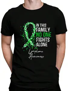 100% Cotton In This Family No One Fights Alone Lymphoma Awareness T-Shirt Women's Men's Graphic Tee Crew Neck summer vacation Tops