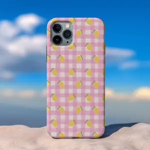 Pink Gingham Lemon Phone Case – Cute Aesthetic iPhone Case, Summer Coquette Style Cover