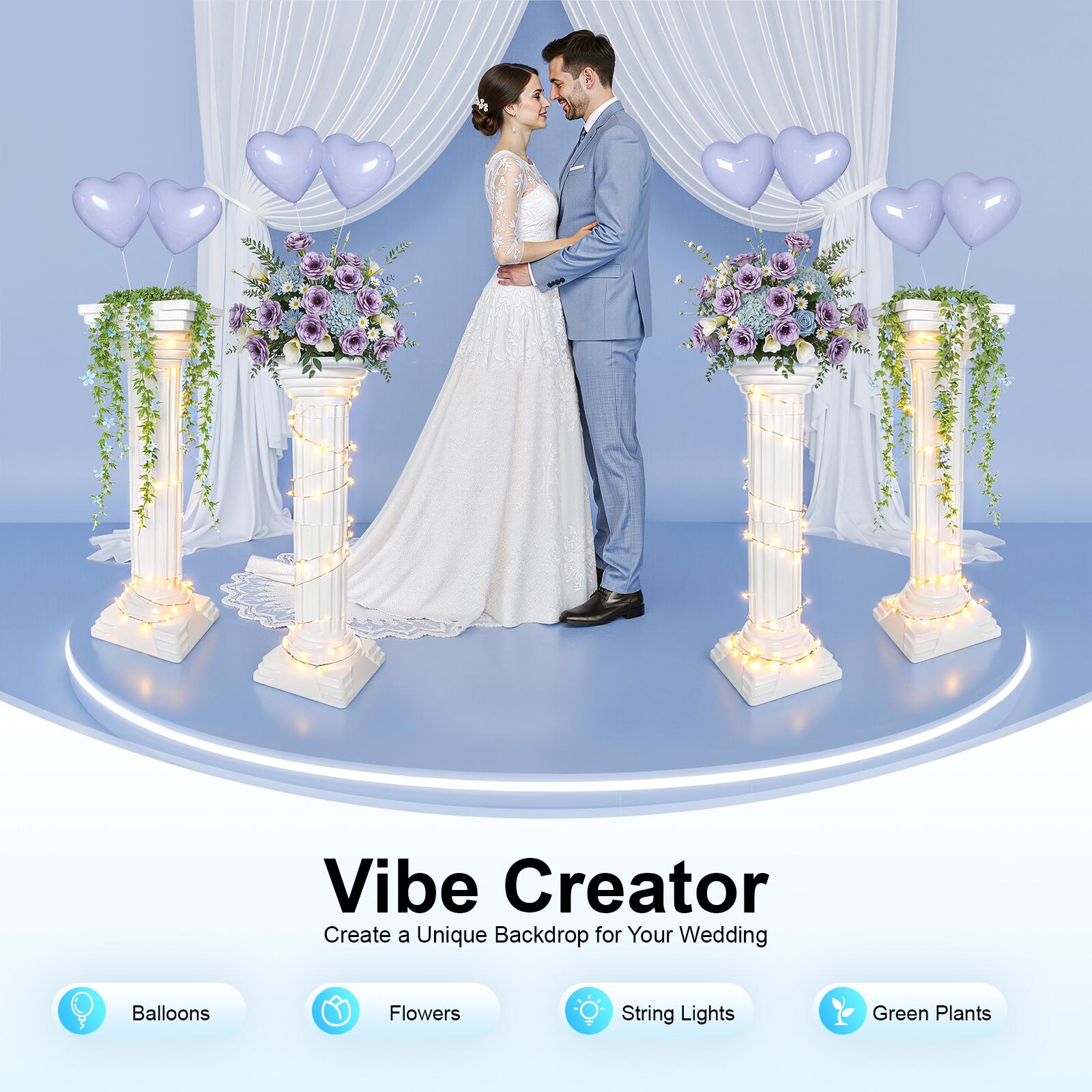 4 Pack White Plastic European Style Columnar Pillars for Garden Wedding Party Decoration Outdoor Courtyard Church Hotel 86cm Tall