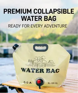 Extra Thick 8L Collapsible Water Bag With Tap, BPA-Free Leakproof Reusable Water Container, Must-Have for Camping BBQ Outdoor Travel