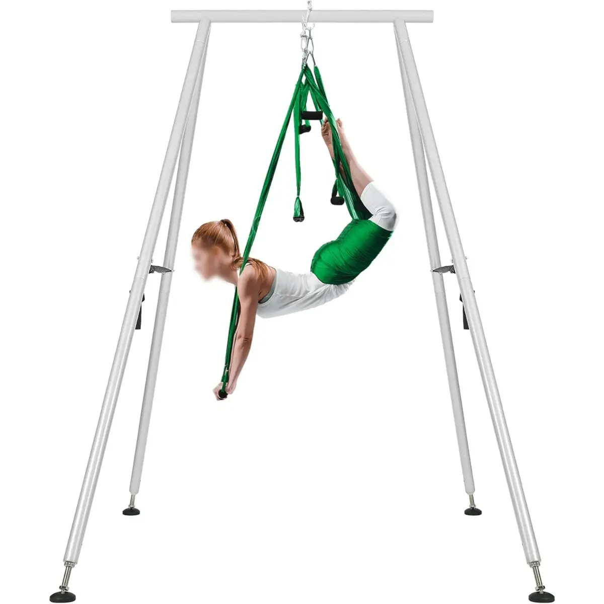 9.6 FT Portable Stand Yoga Swing Stand 551 LBS Aerial Yoga Frame Yoga Sling Inversion Equipment Steel Silvery for Indoor and Outdoor Triangle Structure-TK