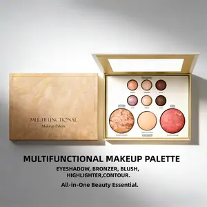 Full Face Makeup Palette by Gilded - 5-in-1 Eyeshadow Contour Blush Palette | Creamy & Blendable Formula | Perfect for Travel, Beginners & Quick On-the-Go Touch-ups