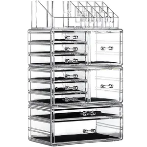 4 Pack Clear Makeup Storage, Stackable 10 Drawer Organizer for , , Hair Clip, Beauty & Skincare Products