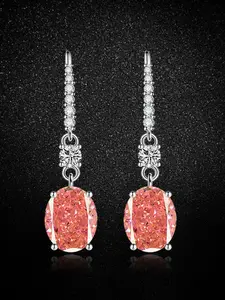 Paparacha Zircon Earrings, Round Tip Oval Long Pendant, Colorful Gemstone Ice Flower Cut, Elegant Jewelry for Women