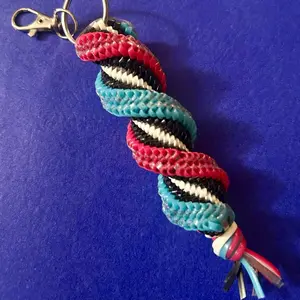 Tik Tok Themed Boondoggle Keychain with Colorful Braided Design and Metal Clasp