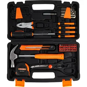 57-Piece Chrome Vanadium Drop-Forged Steel Corrosion-Resistant Household Tool Kit with Storage Case - Hand Tools for Small Repairs, DIY; Includes Hammer, Pliers, Screwdrivers, Tape Measure, Wrenches