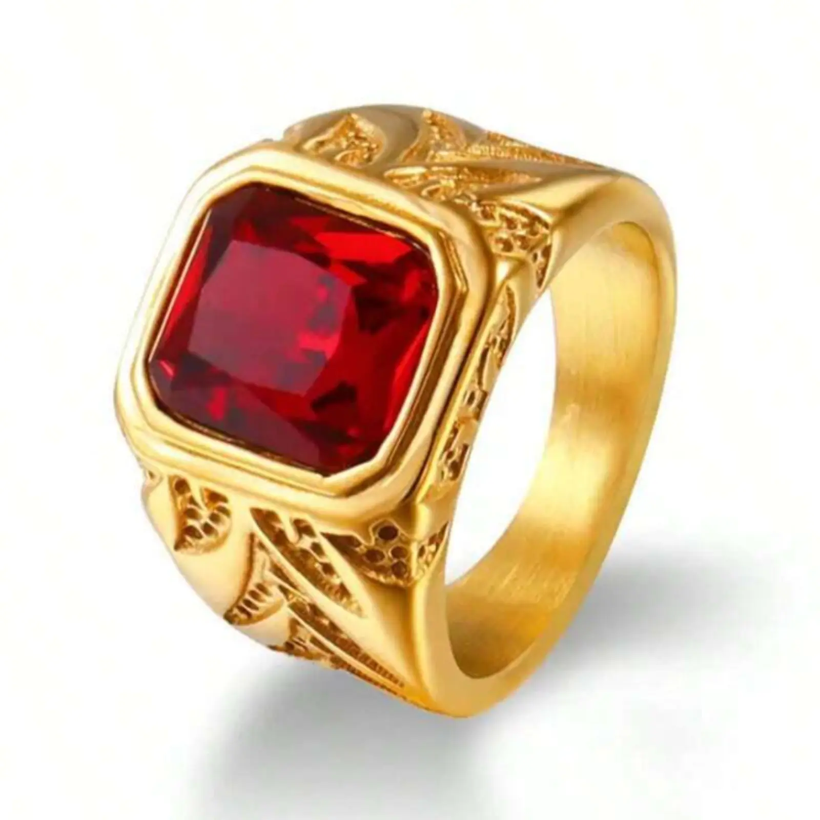 Punk fashion ring design carved red Cubic Zirconia. engagement ring, wedding ring, valentine's day gift for both men and women
