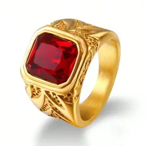 Punk fashion ring design carved red Cubic Zirconia. engagement ring, wedding ring, valentine's day gift for both men and women