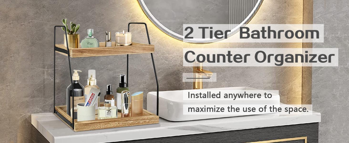 Lzhevsk 2-Tier Bathroom Countertop Organizer Vanity Tray, Bathroom Countertop Storage Shelf Cosmetic Organizer Holder, Bathroom Tray for Counter