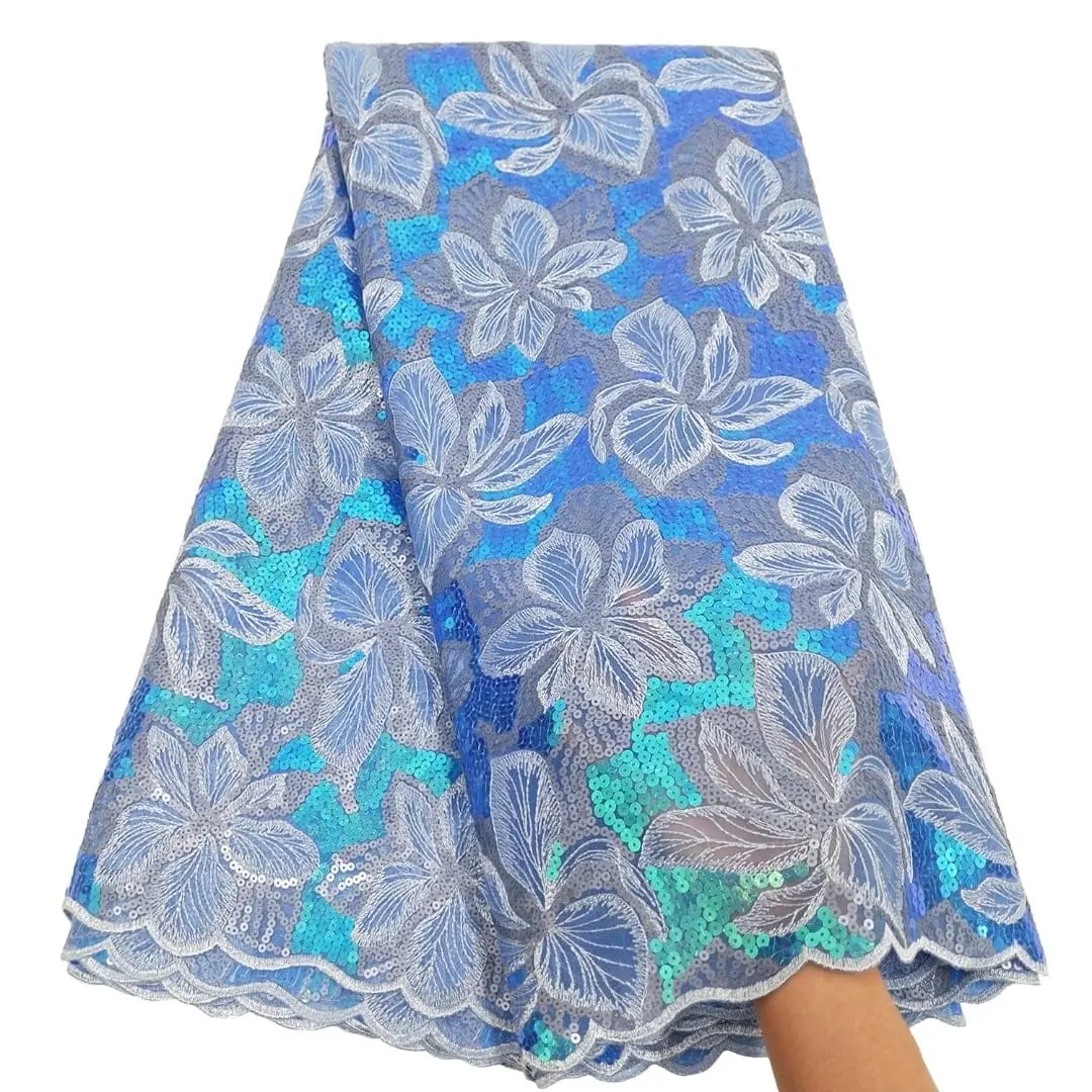 Elegant African  Fabric Sequins Net Lace of 5 Yards Very Beautiful to Rock for your events.