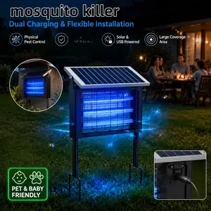 Gentle Solar USB Bug Repellent Lamp, 3 LED Tubes, Hanging/Stake, Quiet Non-Toxic Outdoor Light for Senior Garden Patio Outside Use