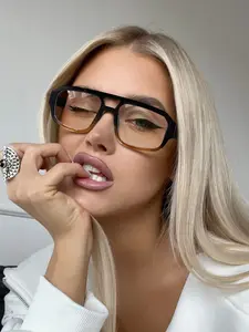 Women's Vintage Pilot Sunglasses, Fashion Color Block Design, Transparent Lenses, Lightweight Stable Frame, Daily Streetwear