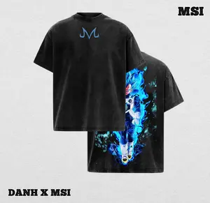Retro Vintage Hologram Edition Majin Vegeta Vintage Unisex Oversize Anime Manga Acid Washed T-shirt, graphic tee,anime merch fan, outfits men graphic tees boys Men's Letter Print Round Neck streetwear