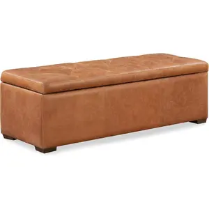 POLY & BARK Senja Storage Ottoman – 52" Large with Feather-Down Topper – Full-Grain Leather Upholstered Ottoman Box – Bench or Bedroom Storage – Vintage Italian Leather in Cognac Tan
