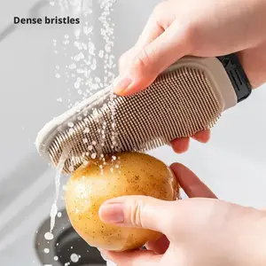 2-in-1 Silicone Fruit & Vegetable Scrubber Brush with Scraper, Heavy-Duty Kitchen Cleaning Tool for Potatoes, Carrots, Dishes