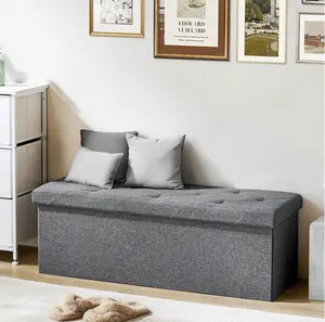 Large Foldable Storage Ottoman Bench (43-inch) - 154L Capacity, 660lb Weight Limit | Padded Seat & Foot Rest for Bedroom, Living Room, Entryway | Space Saving Chest, Linen Gray