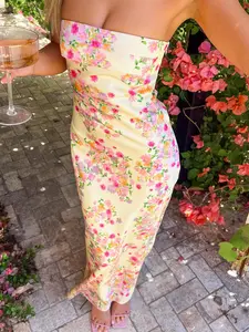 Summer Floral Halter Long Dress, Vacation Holiday Style, Sleeveless Maxi Dress, Casual Boho Bohemian Fashion, Women's Summer Clothing