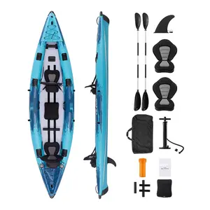 Inflatable Kayak For 2-Person Recreational Use, 700 Lb Capacity, Stable Wide Hull, Durable PVC Construction, Comfortable Adjustable Seats, Removable Backrests, Self-Bailing Drain Plug, Includes Paddles, Pump, And Carry Bag
