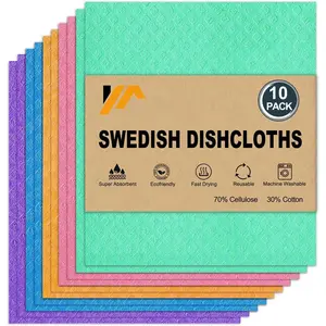 Swedish Dish Cloths - 10 Pack  Kitchen Dishcloths - Ultra Absorbent Dish Towels for Washing Dishes - Cellulose Sponge Cloth Cleaning Rag - Assorted
