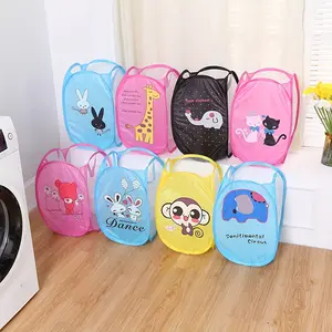 Cartoon Foldable Laundry Basket, Casual Nylon Hamper with Handles, Collapsible Toy Storage Bag, Rectangular Organizer for Laundry Room