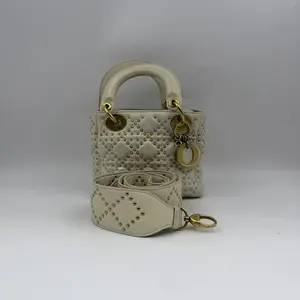 Pre-owned Dior h3 white sheepskin and metal small Princess Diana series portable cross body bag 52350