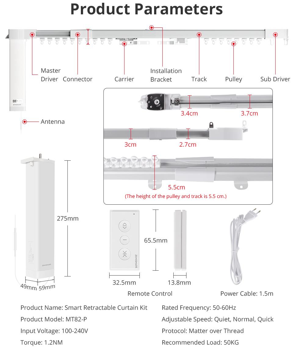 Zemismart Fully Automatic Electric Curtain Sliding Rail Directly Connected to Apple HomeKit for Easy Control and Installation