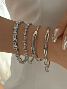 Women's Copper Zirconia Bracelet Set, Stackable Bracelets, Elegant Daily Wear Jewelry Gift, Fashionable Accessory for Women, Perfect for Everyday Use