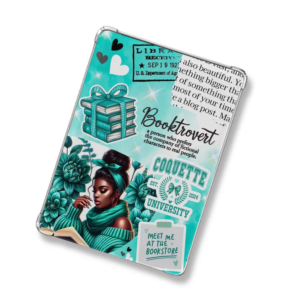 Teal Bootrovert Black Girl Kindle Insert for Clear Case | Bookish Accessories