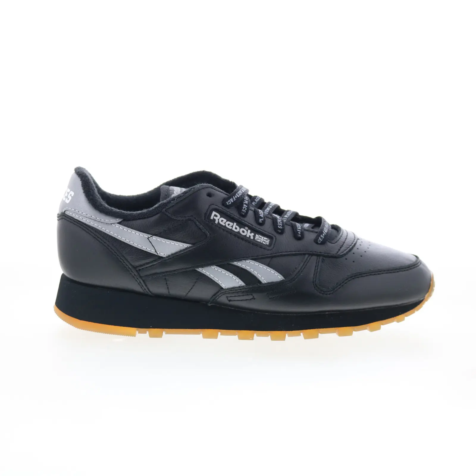 Reebok Classic Leather Places + Faces Mens Black Lifestyle Sneakers Shoes