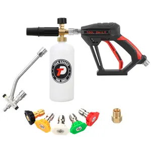 Tool Daily Short Pressure Washer Gun with Foam Cannon, Dual Connector Accessory, 1/4 Inch Quick Connect, 5 Spray Nozzle Tips, 1 Liter