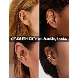 Ear Cuff Non Piercing Earrings for Women - 14K Gold/Silver Plated Chunky Ear Cuffs Earring Non Pierced Ears Clip On Adjustable Fake Cartilage Conch Helix Jewelry Set with 5A CZ