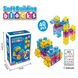 40 Pieces Jelly Soft Gel Blocks, Stretchable Stress Relief Building Toy, Sensory Touch Learning Blocks, Stem Creative Gift for Kids Aged 2+