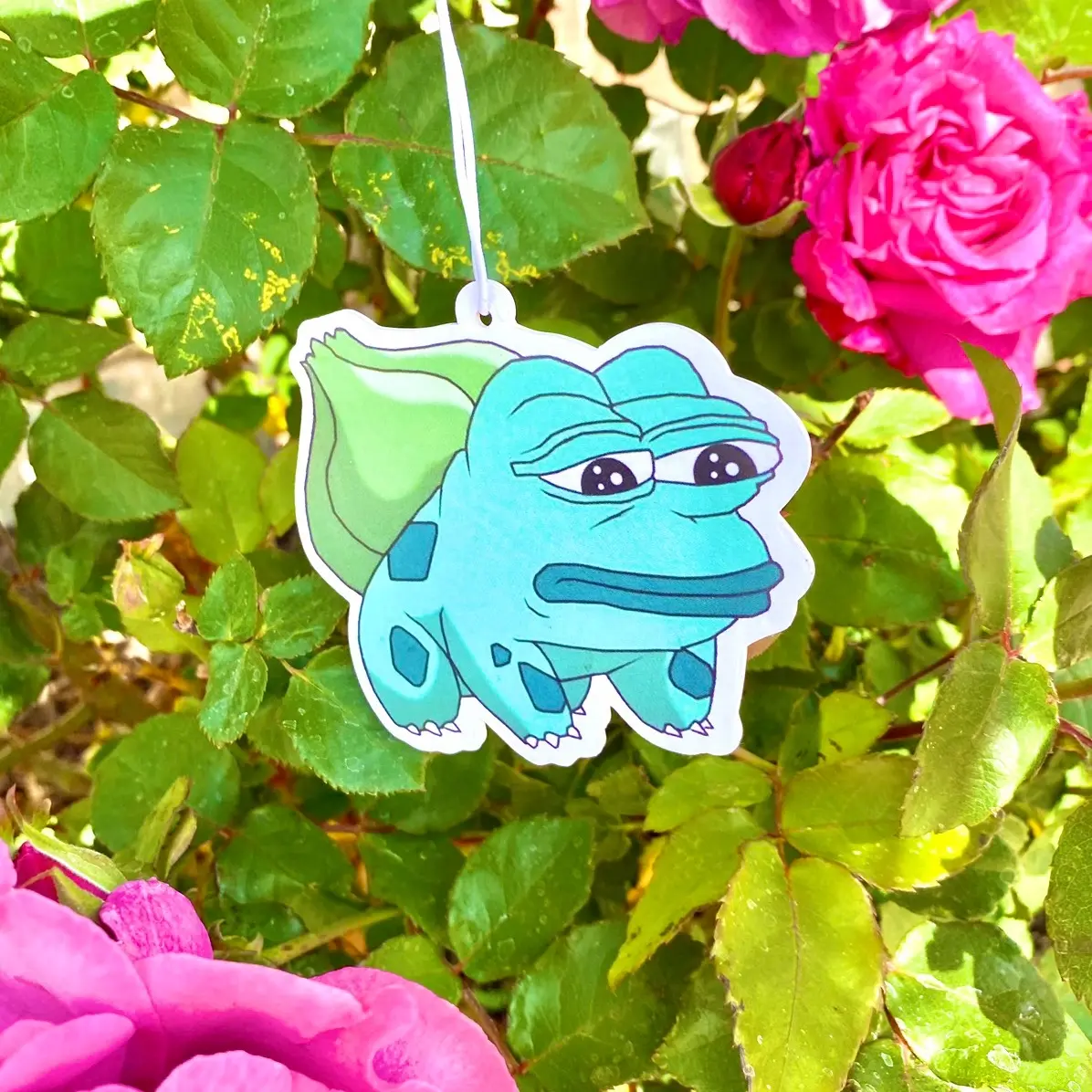 Sad Bulbasaur Meme Car Air Freshener, Car Accessories, Funny, Gifts for Him, Gifts for Her, Christmas, Father's Day, Birthday, Cool Gift, Black Ice