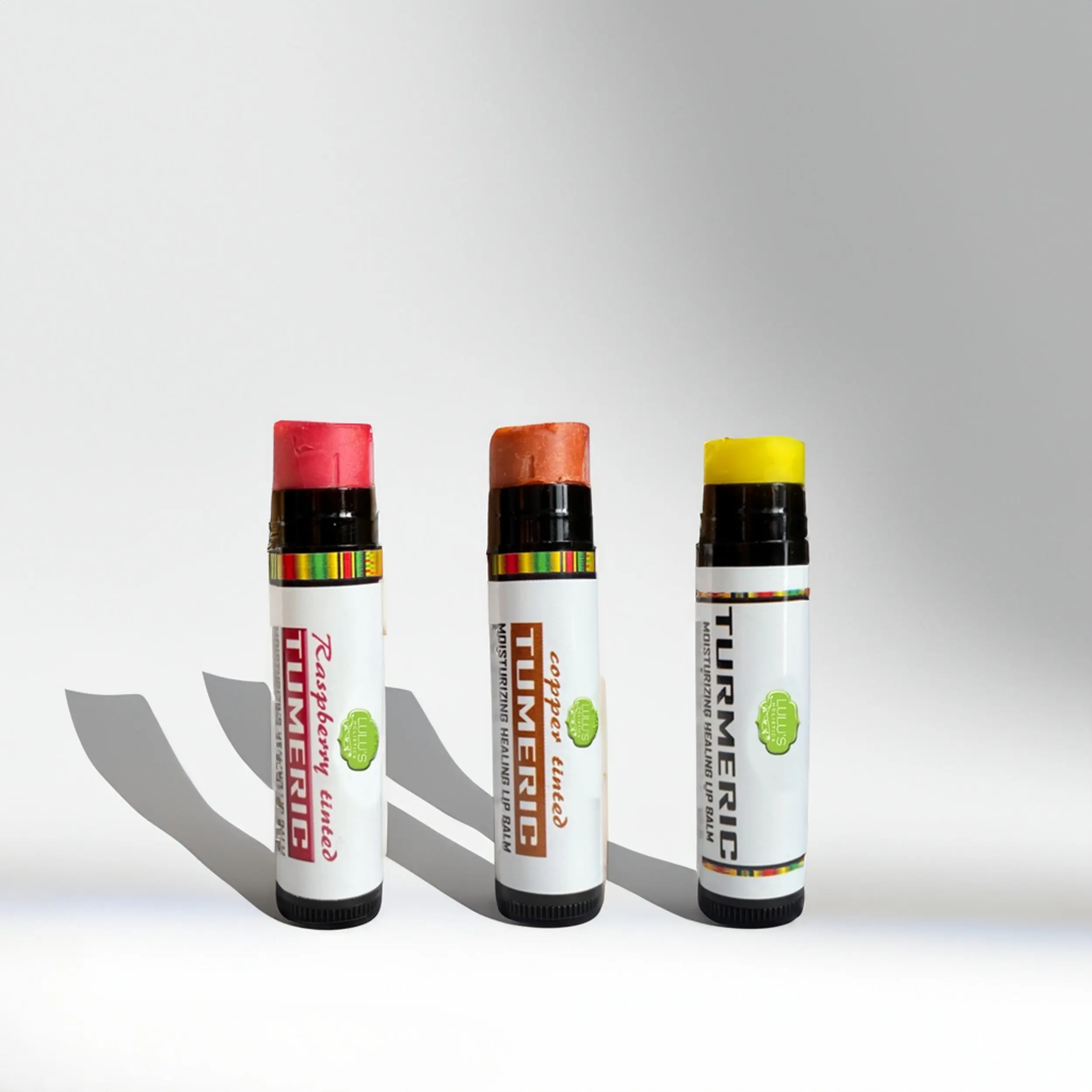 Turmeric Brightening Lip Balm Set - for Dark, Dry Lips (Plain, Copper, Raspberry)