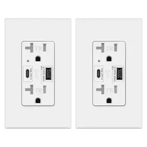 KULED USB C Wall Outlet PD Power Delivery 24W Decora Receptacle 4.8A, 20 Amp Tamper Resistant Receptacle, Wall Plate Included UL Listed Not for laptops 2pack