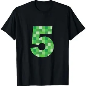 Green Pixel Number 5 - 5th Birthday - Gamer Number 5 T-Shirt