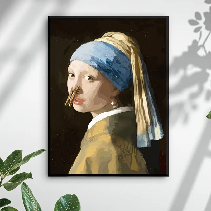 Interesting Modern Art Bathroom Wall Poster - Waterproof, Wooden Frame Decorative Gift, Suitable for Bathroom, 15.7inch x 11.4inch (40x 29cm ), Blue and Yellow Portrait, Playful Humor, Perfect for Home or Office Decoration, Bathroom Decoration and Accesso